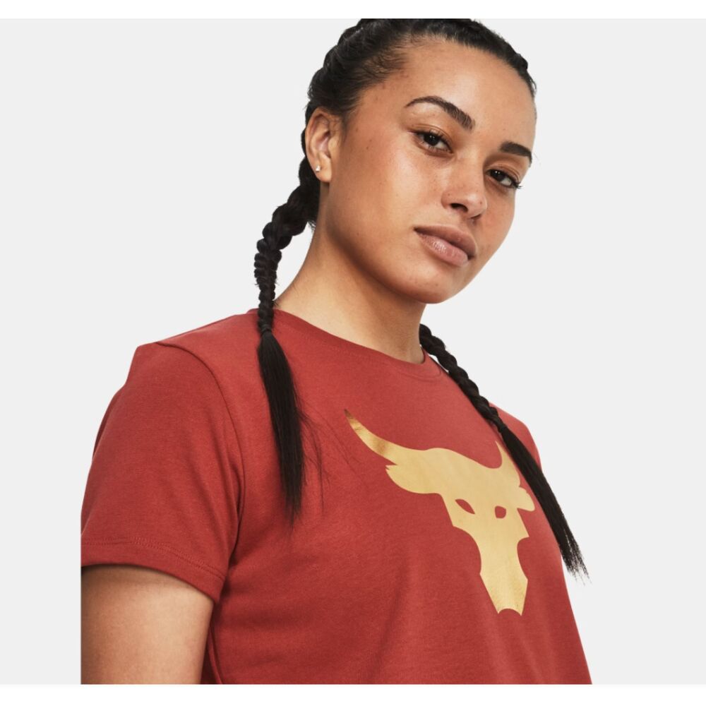 Under Armour Project Rock Arena Women Shirt Sz M Heritage Red Gold Bull NWT